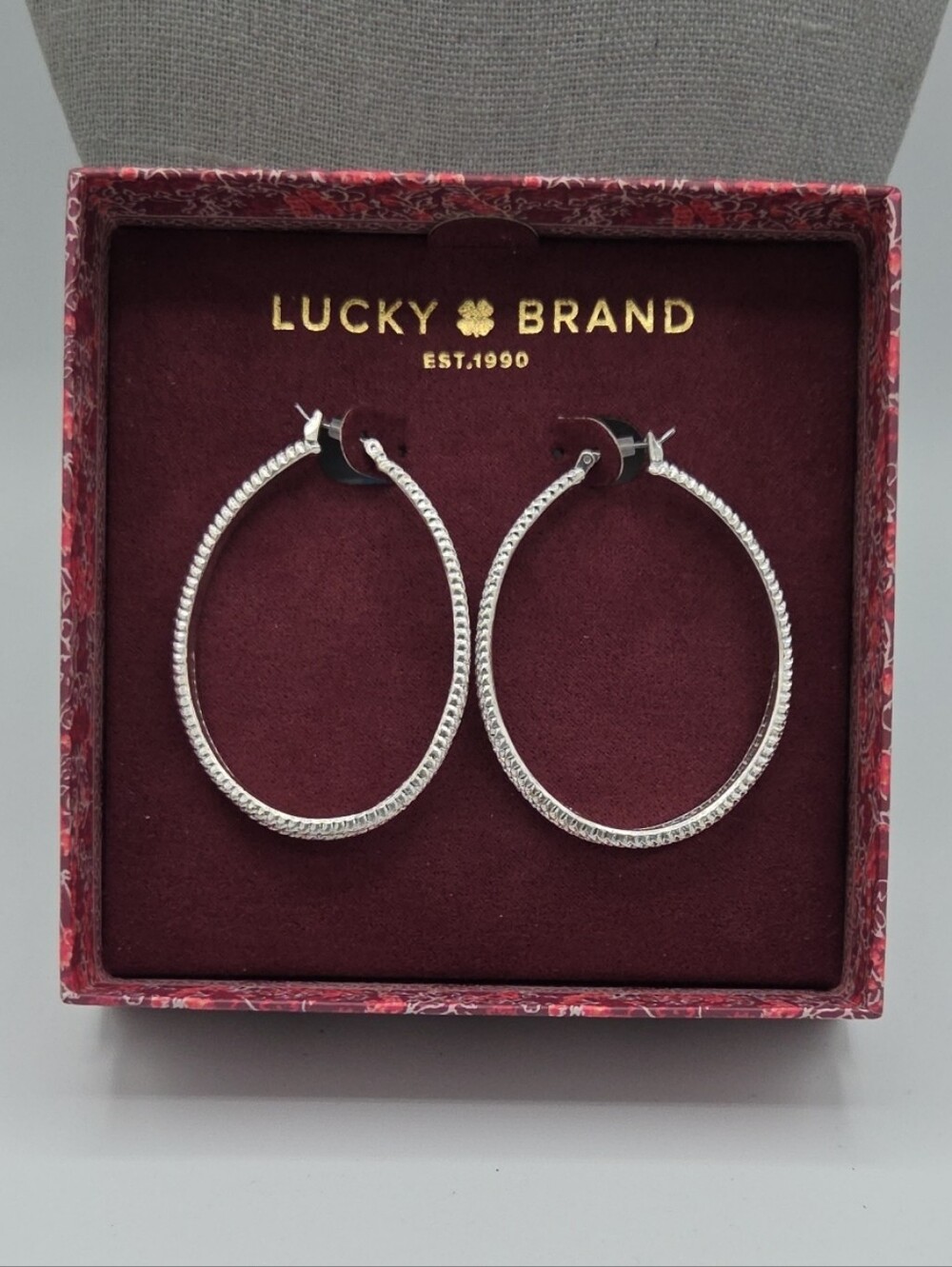 5 for $25! Lucky Brand Silver Tone Textured Hoop Earrings